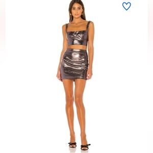 NWT Superdown metallic tobi skirt crop top set gunmetal size XS
